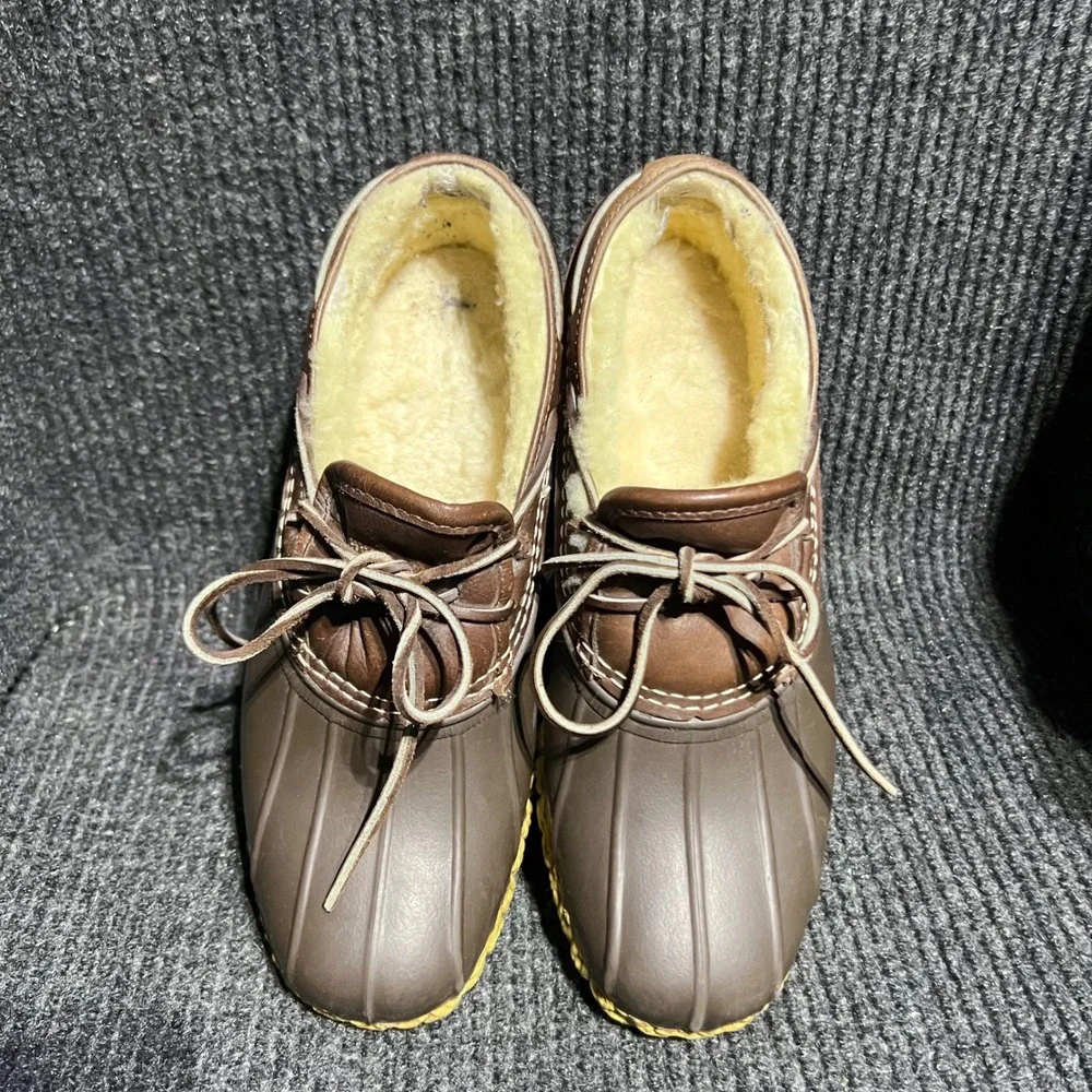 LL Bean Bean Boots Women Size 8M Brown Shearling Lined Gumshoe Duck Mocs Leather